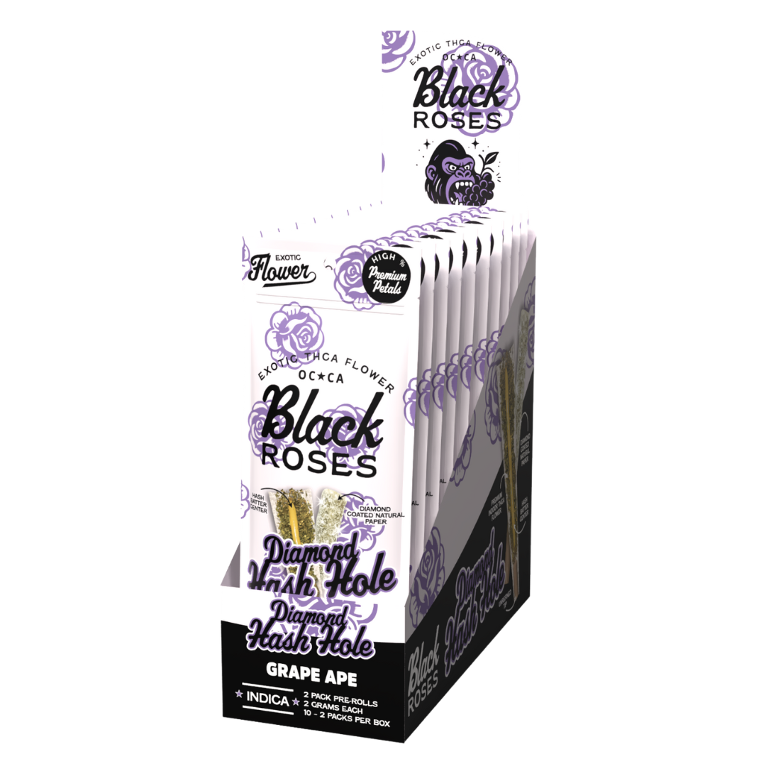 Black Roses THC-A Diamond Hash Hole Pre-Rolls 4G - 10 Count Display